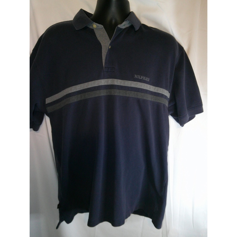 Tommy Hilfiger Polo Shirt Striped‎ Short Sleeve Casual Top Men's L